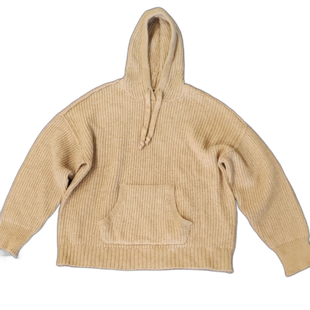 NWOT American Eagle Oversized Chunky Ribbed Hoodie Sweater, Tan, Size M